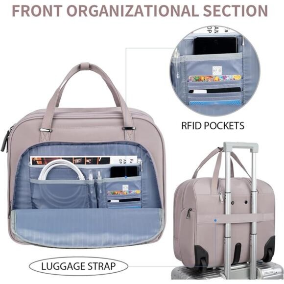 Rolling Laptop Bag with Wheels, Rolling Briefcase for Women Fits Up to 15.6 Inch - Picture 5 of 6